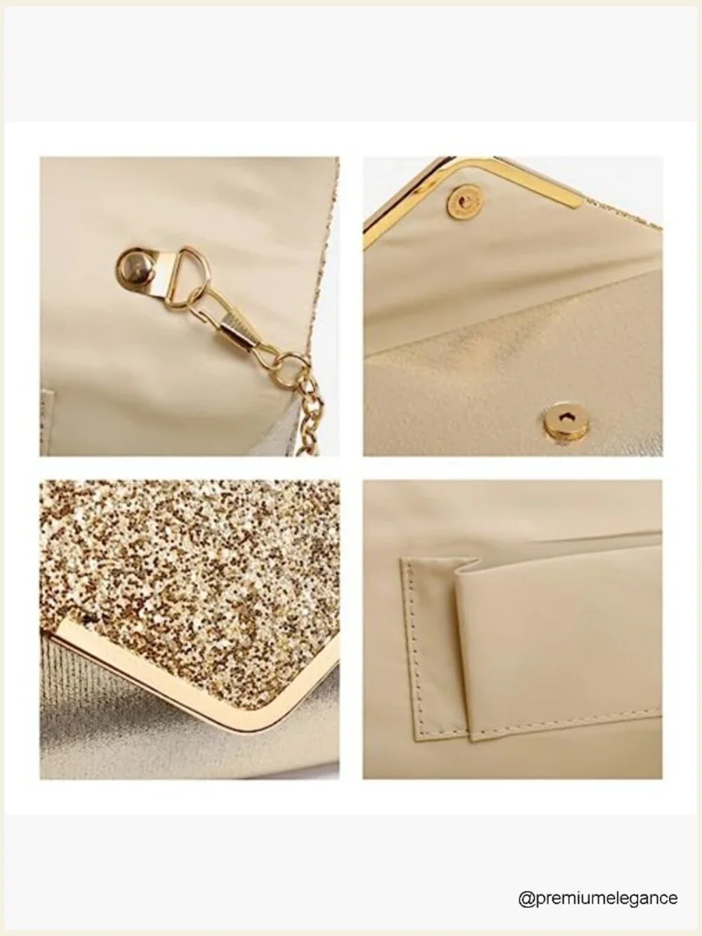 Glitter Envelope Evening Clutch with Chain Strap & Inner Pocket